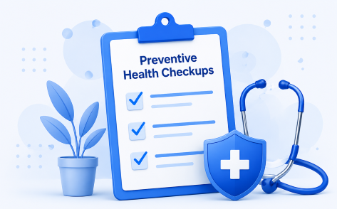 Health checkup clipboard with medical shield and stethoscope