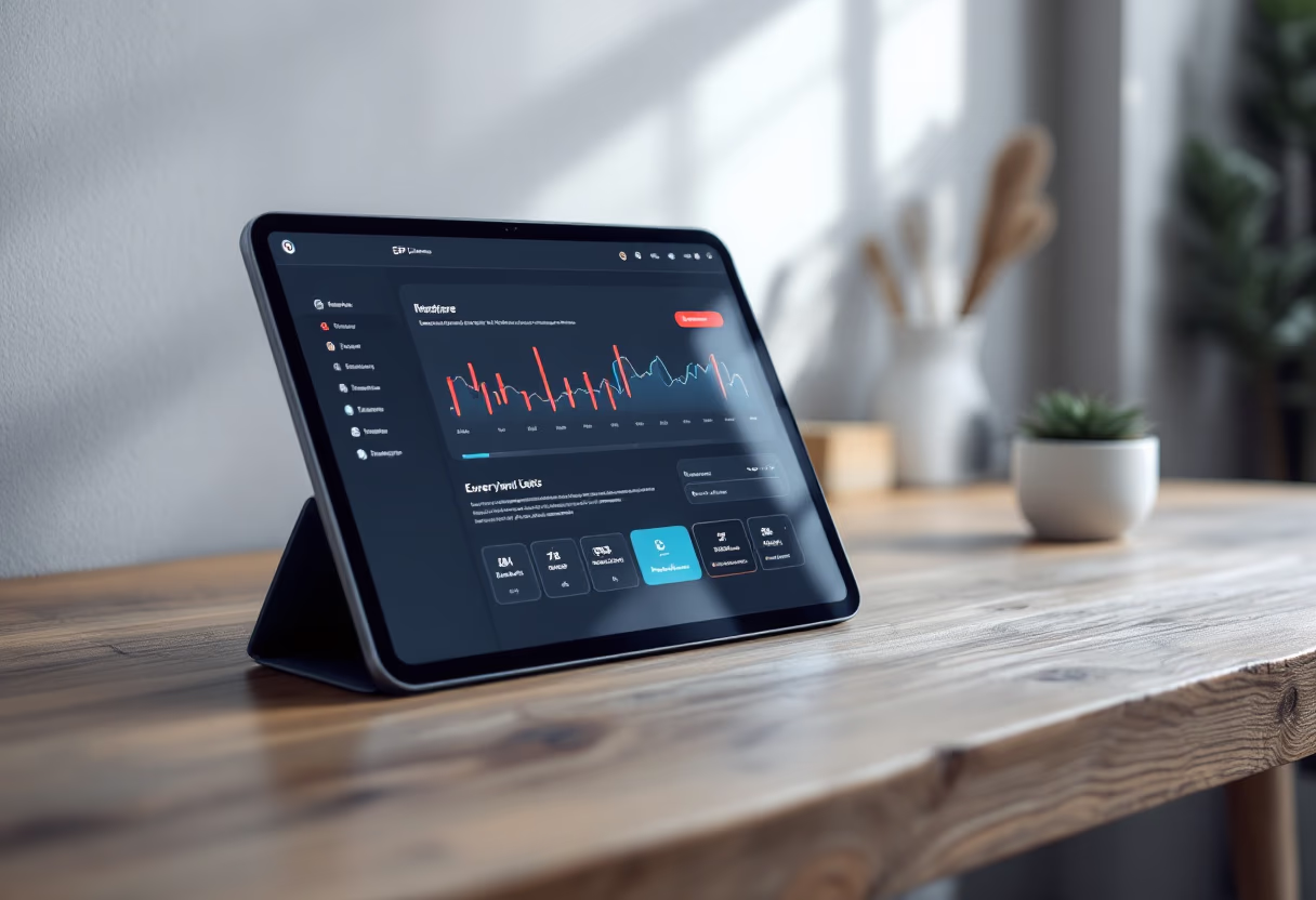 [interface] image of erp system interface on a tablet in a workspace