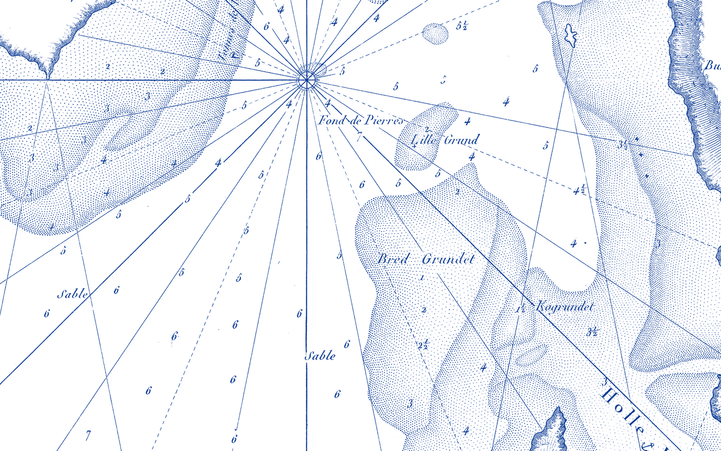 Abstract digital mountain landscape created with blue and black dots on a white background.