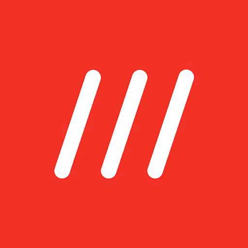Three white vertical parallel bars on a solid red background.
