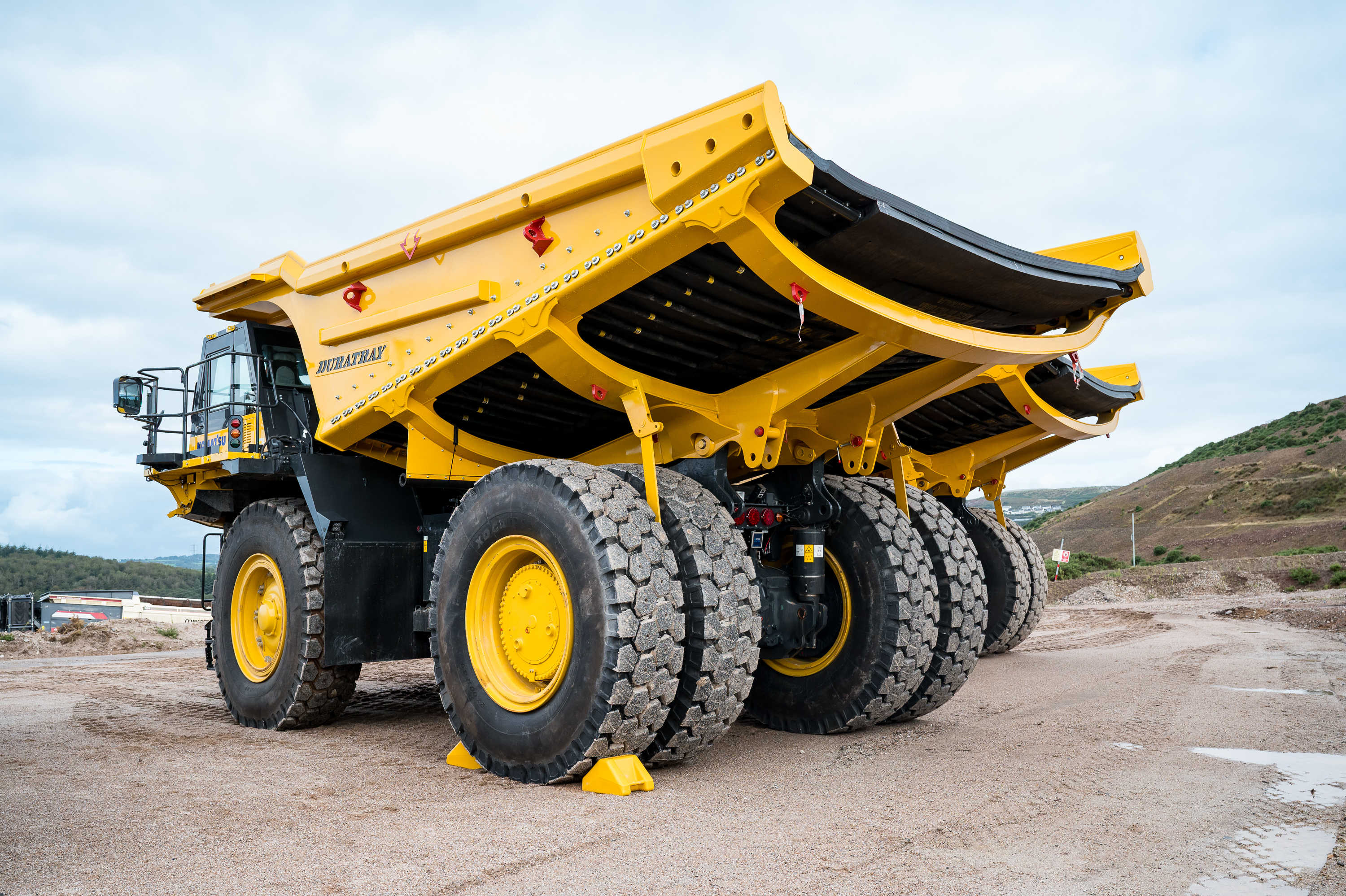 Placeholder: dumper truck with rubber lined tray at Hemerdon Mine