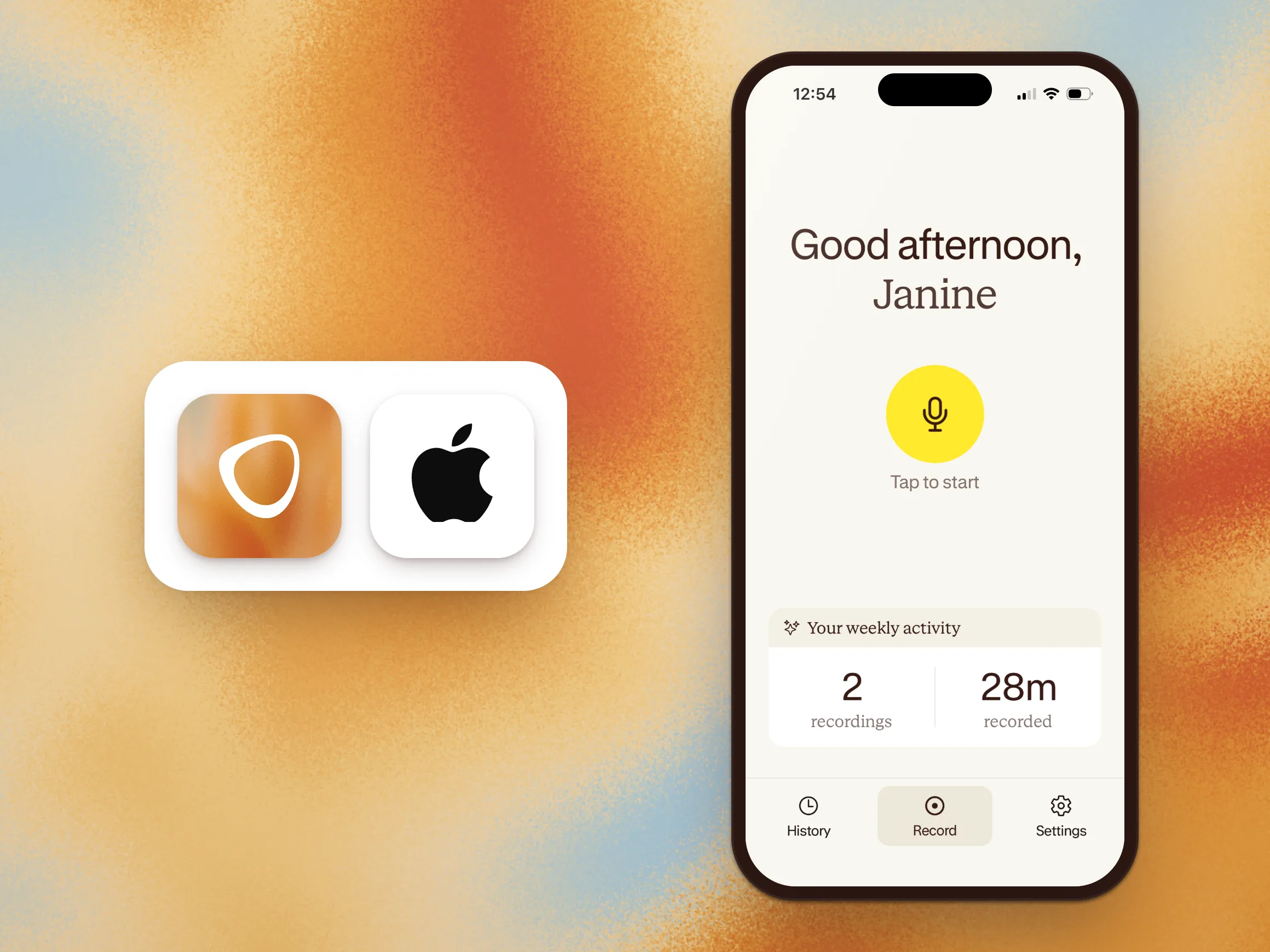 Contented mobile app for iOS, recording a conversation on the go