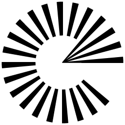Abstract black circular design with radiating tapered bars resembling a stylized letter G.