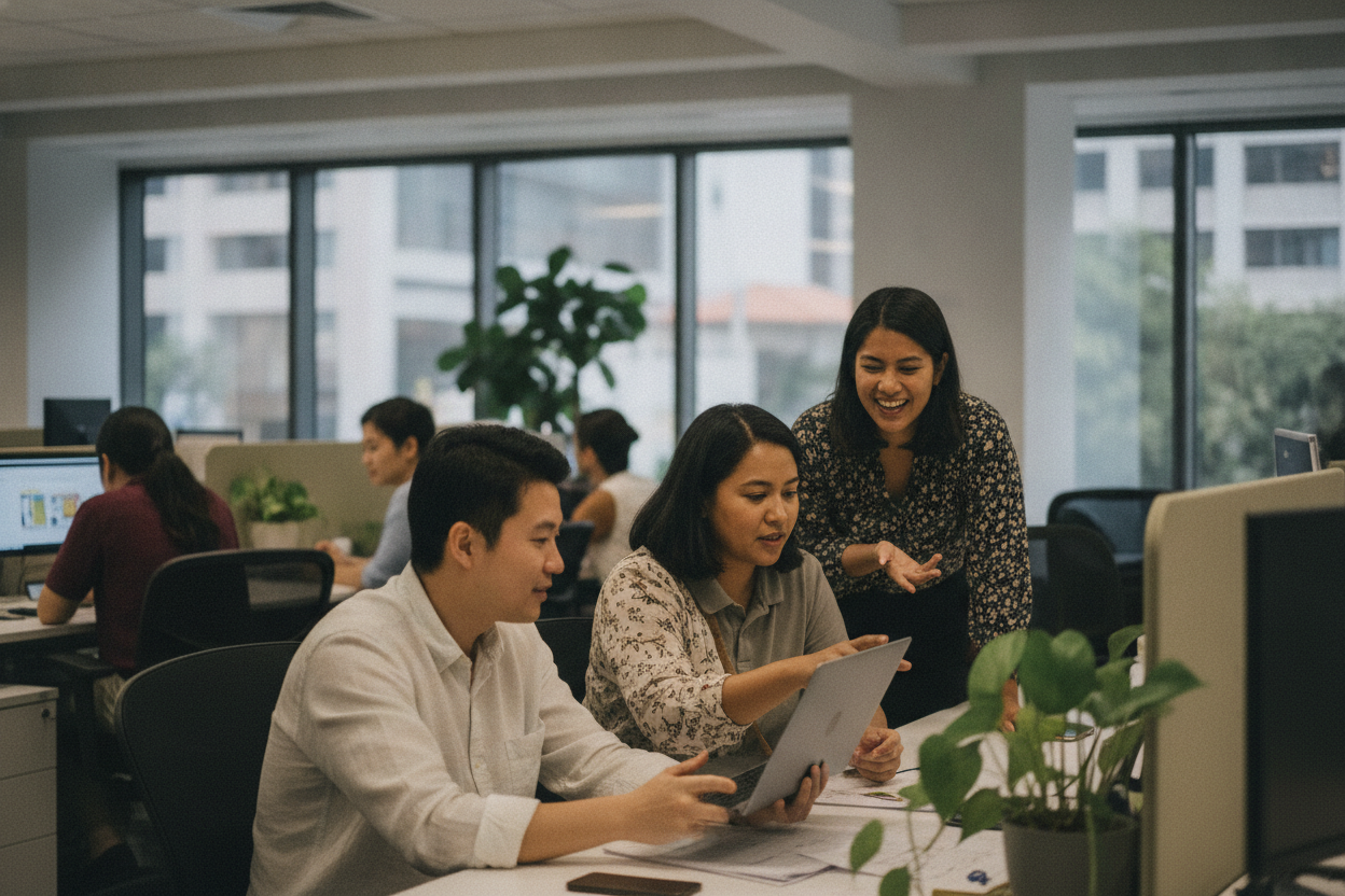 Professional reviewing vendor contracts on a tablet in a modern workspace
