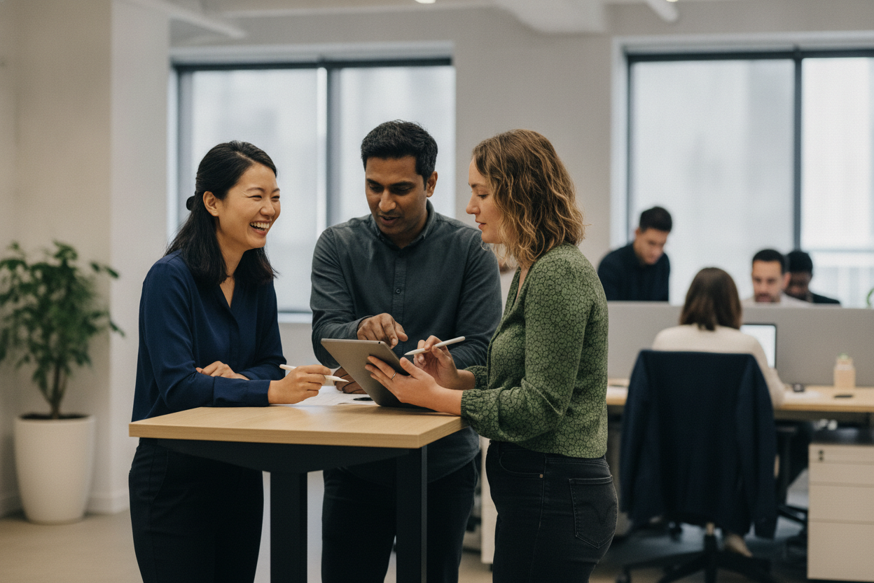Professional assessing supplier risk documentation in a modern workspace