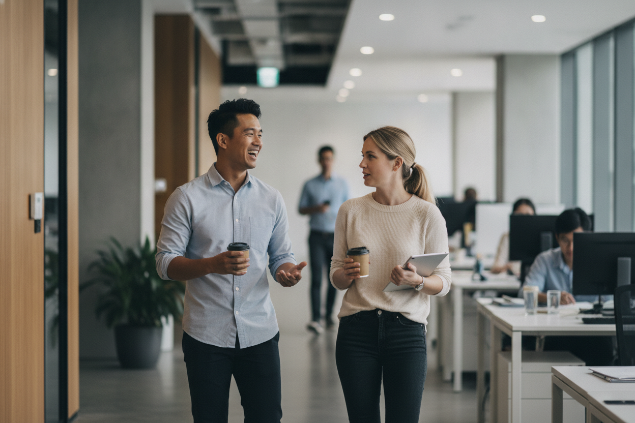 Operations lead evaluating expense management software on a laptop in a co-working space