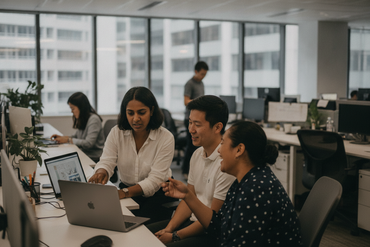 Finance professional reviewing Xero subscription costs on a laptop at a shared desk
