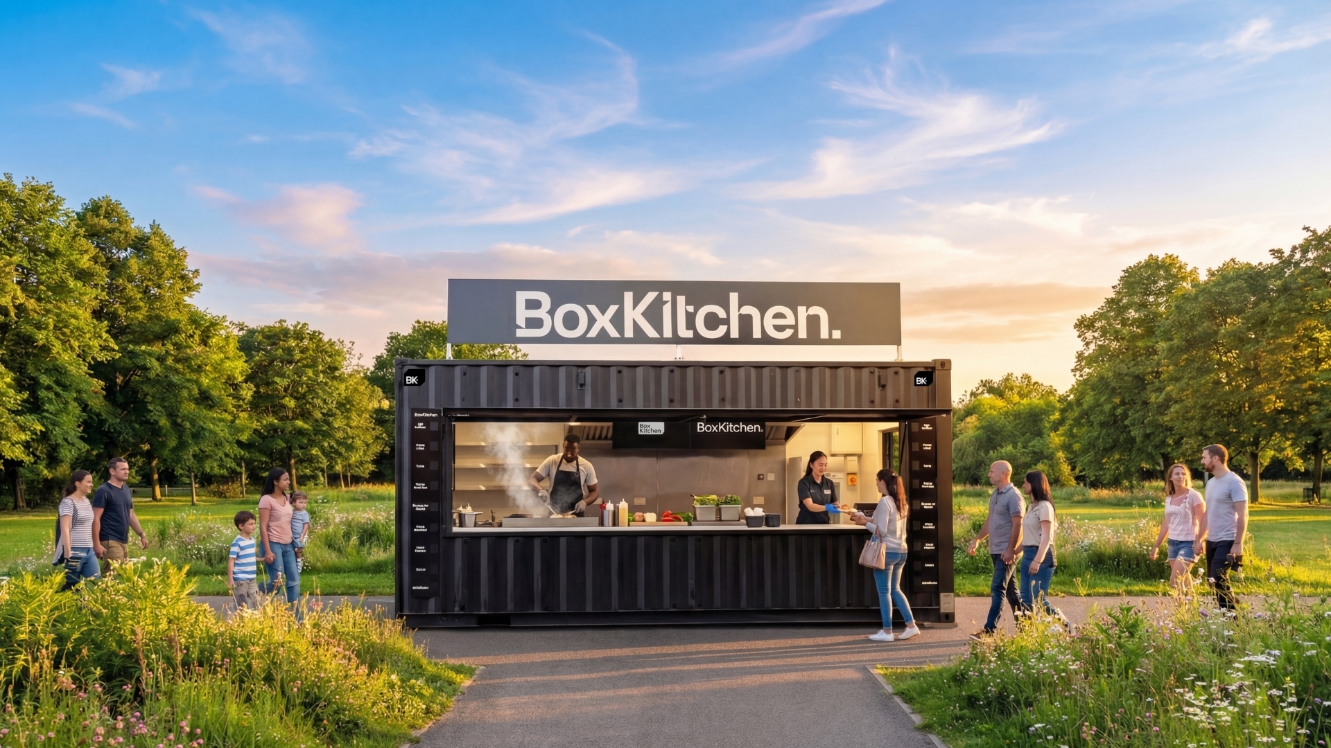 Streetfood boxkitchen UK in a park