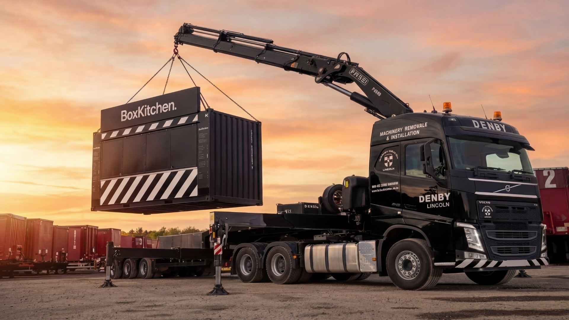 Hiab Lorry delivering a boxkithen unit