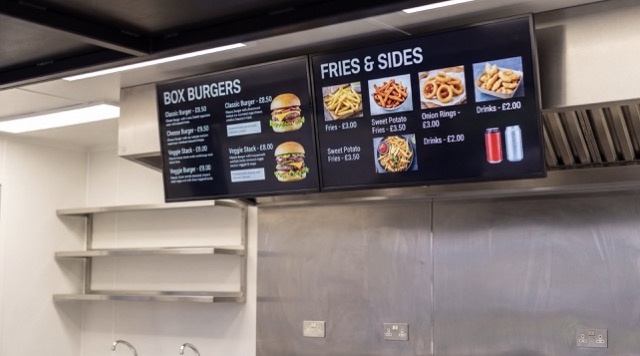 TWO digital menu screens, shelves and extractor
