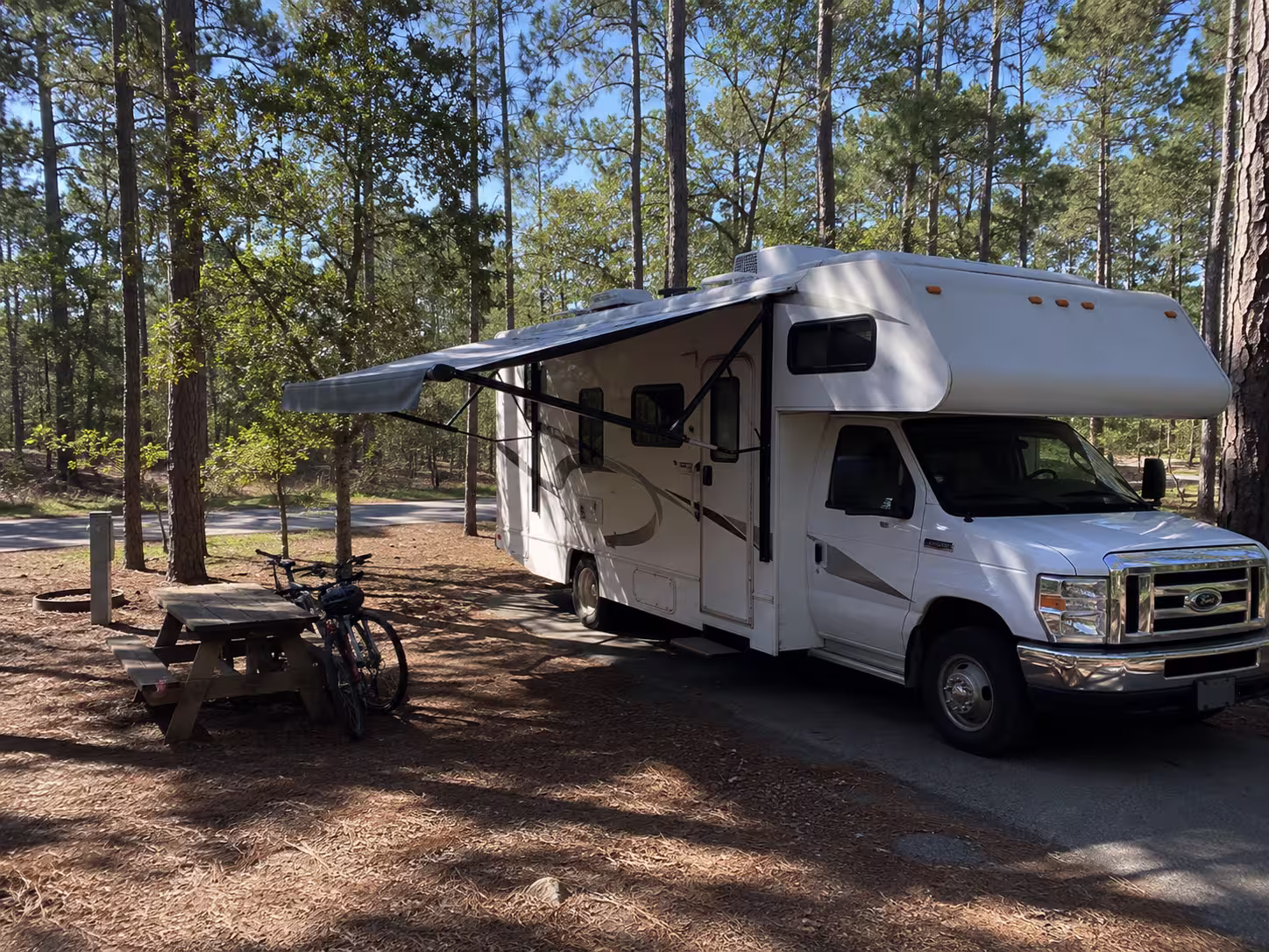 Small Class C motorhome at Big Lagoon campsite