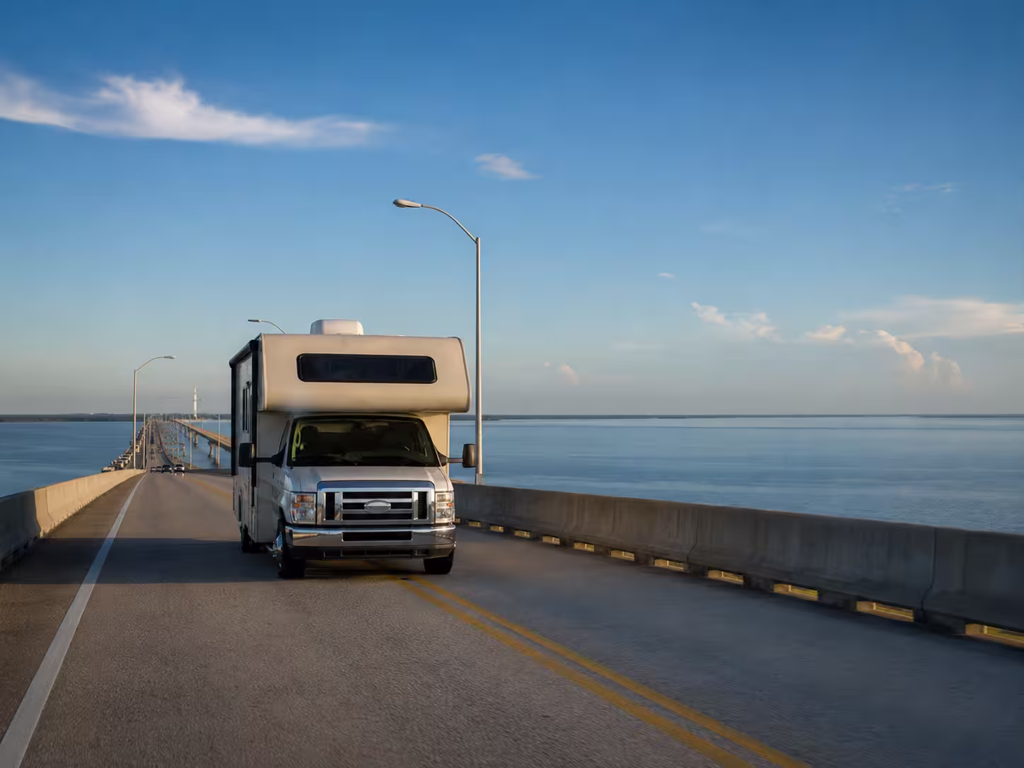 Small motorhome crossing the Pensacola Bay bridge