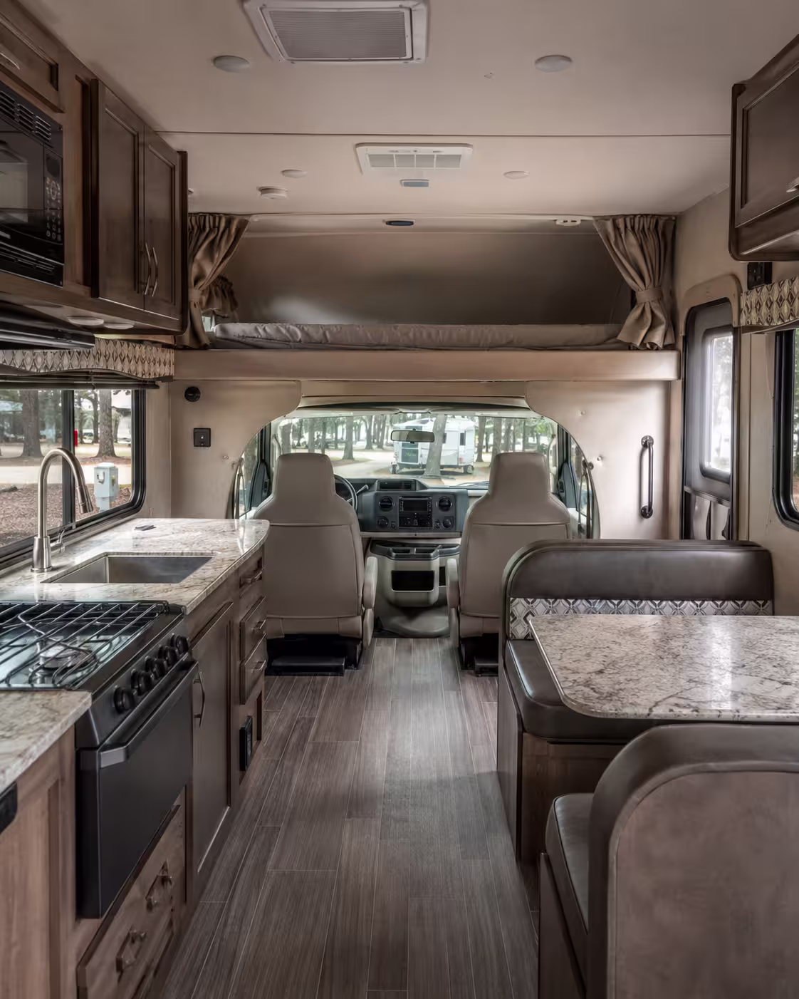 Class C motorhome interior layout for a Pensacola rental
