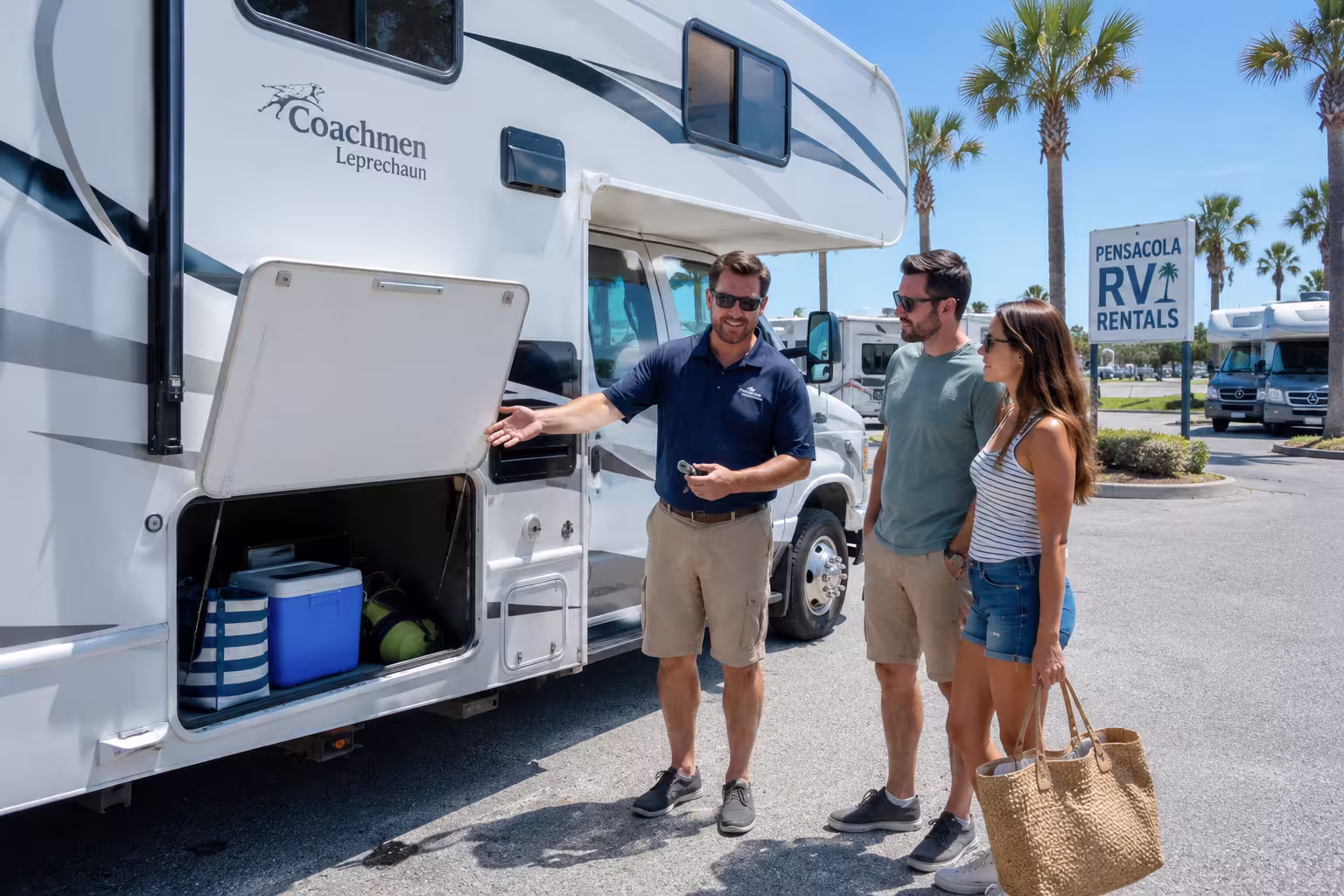 Manager reviewing a motorhome rental in Pensacola