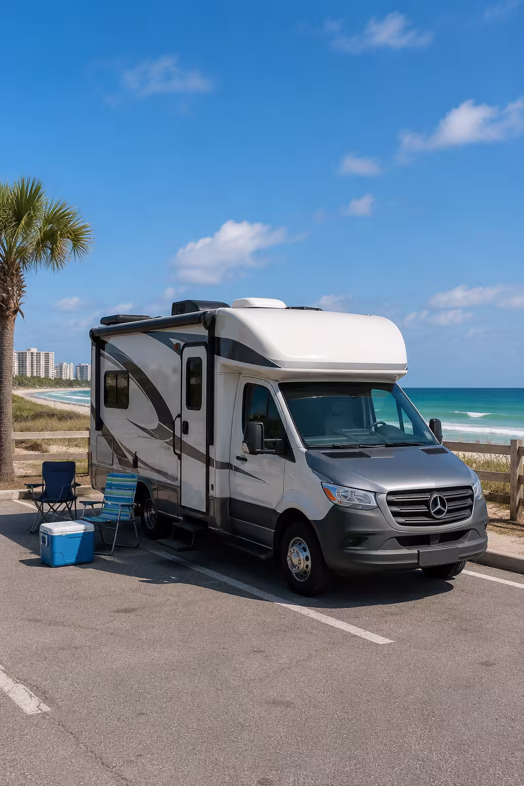 Compact camper loaded with beach gear at Perdido Key