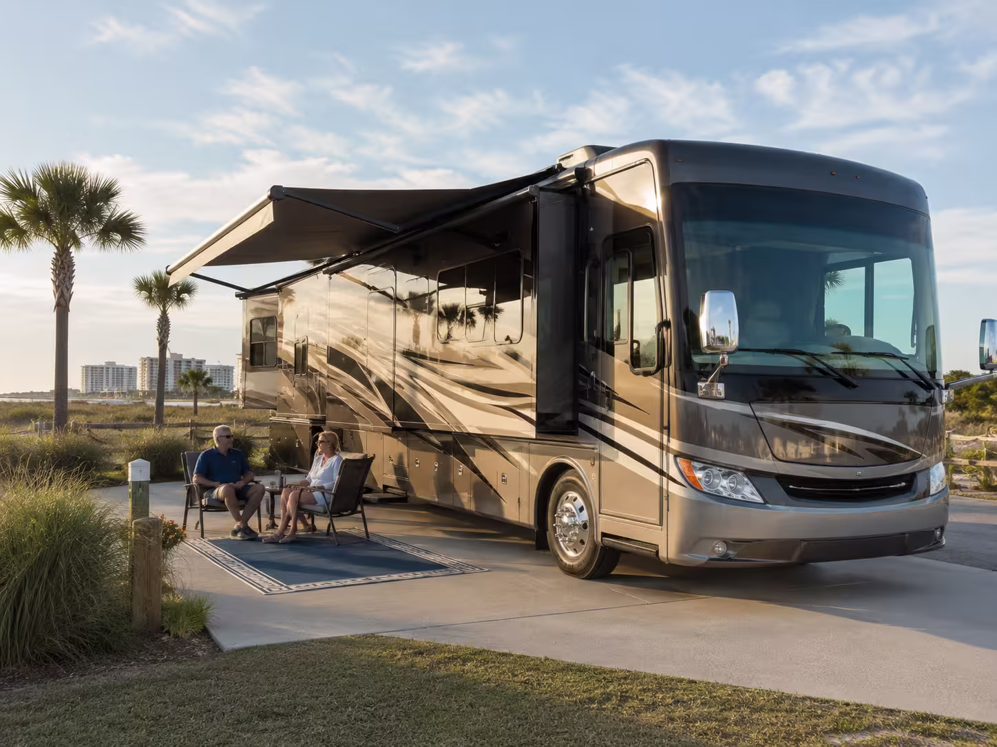 Luxury motorhome at a Pensacola Beach RV park