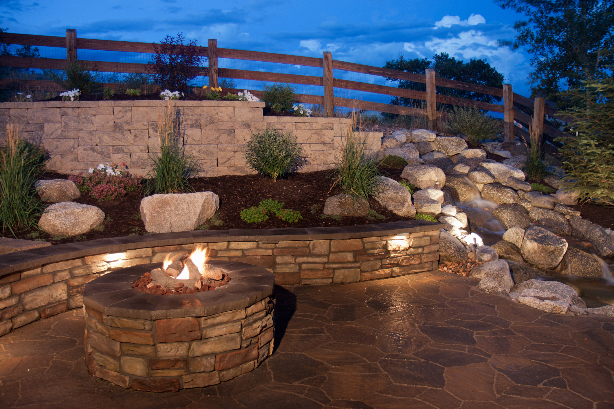 Outdoor fireplace and entertaining patio — Mountain Brook AL hardscape project