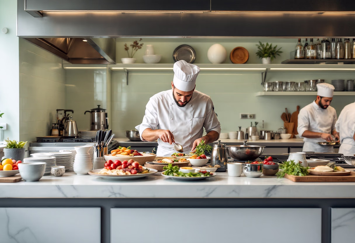 image of kitchen during service (for a fine dining restaurant)