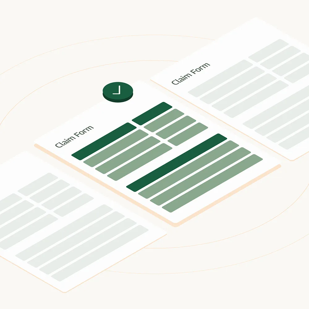 Three claim form documents with progress bars