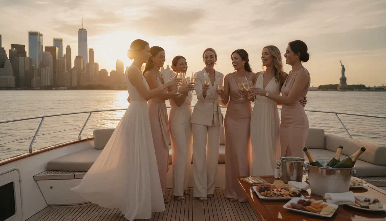 Bachelorette party aboard a private luxury yacht on the Hudson River in New York City