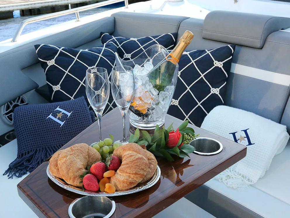 Hudson Star yacht deck prepared for a private bachelorette cruise NYC celebration