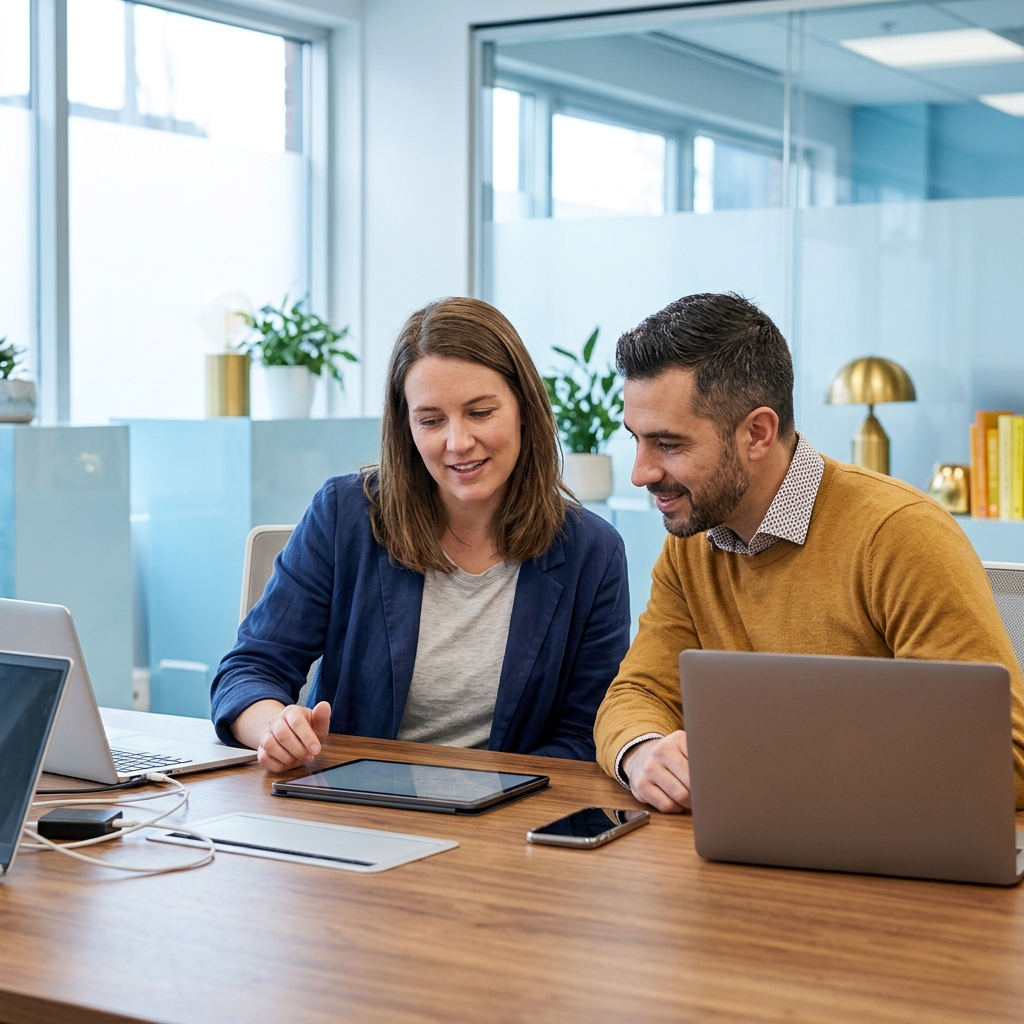 Two leaders reviewing workforce data together