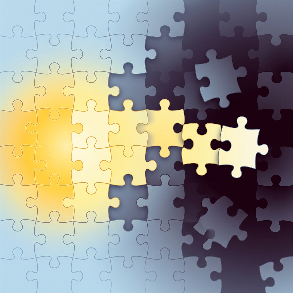 Puzzle pieces assembling into complete unified whole