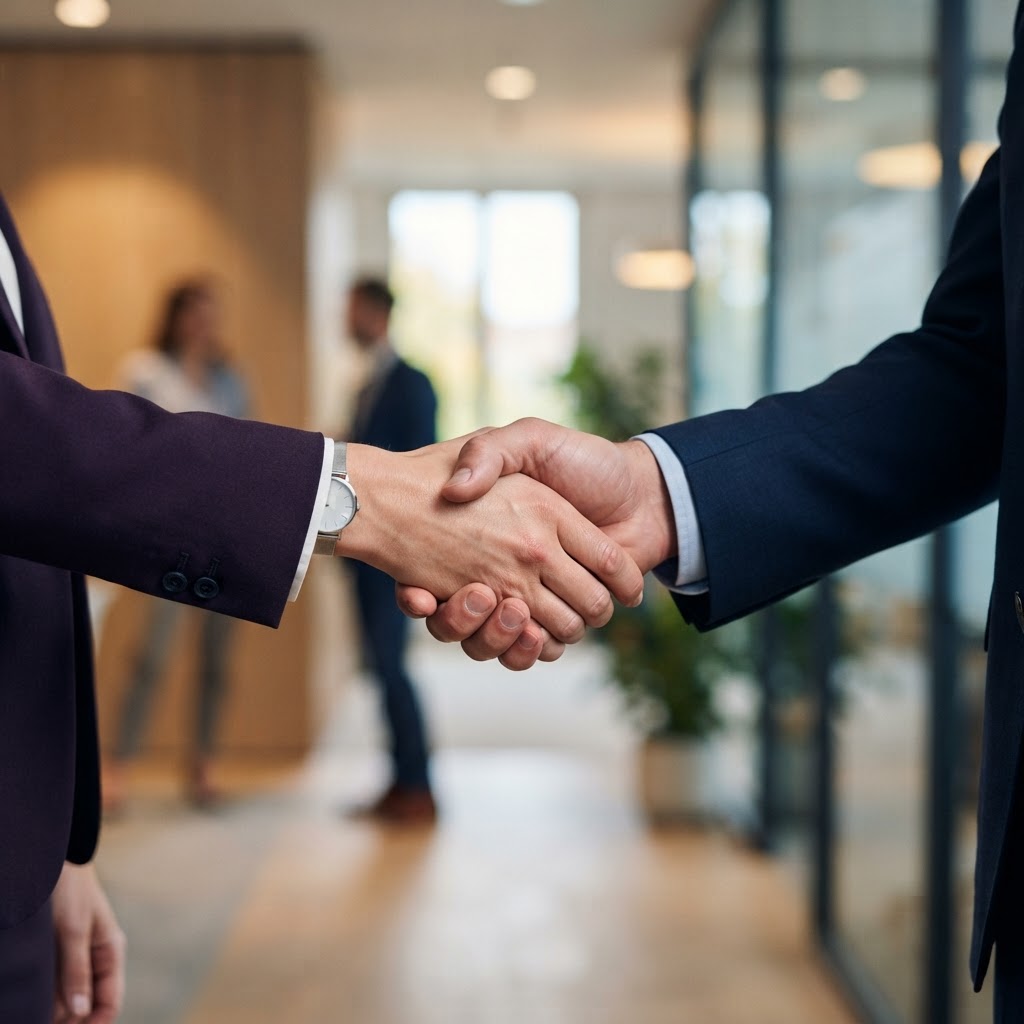 Two people shaking hands symbolizing professional growth