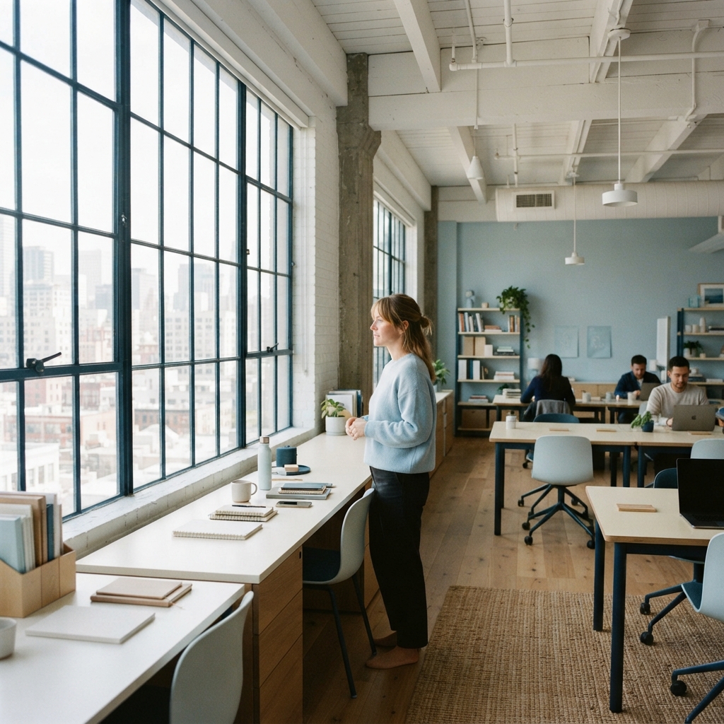 Bright open plan office with natural light