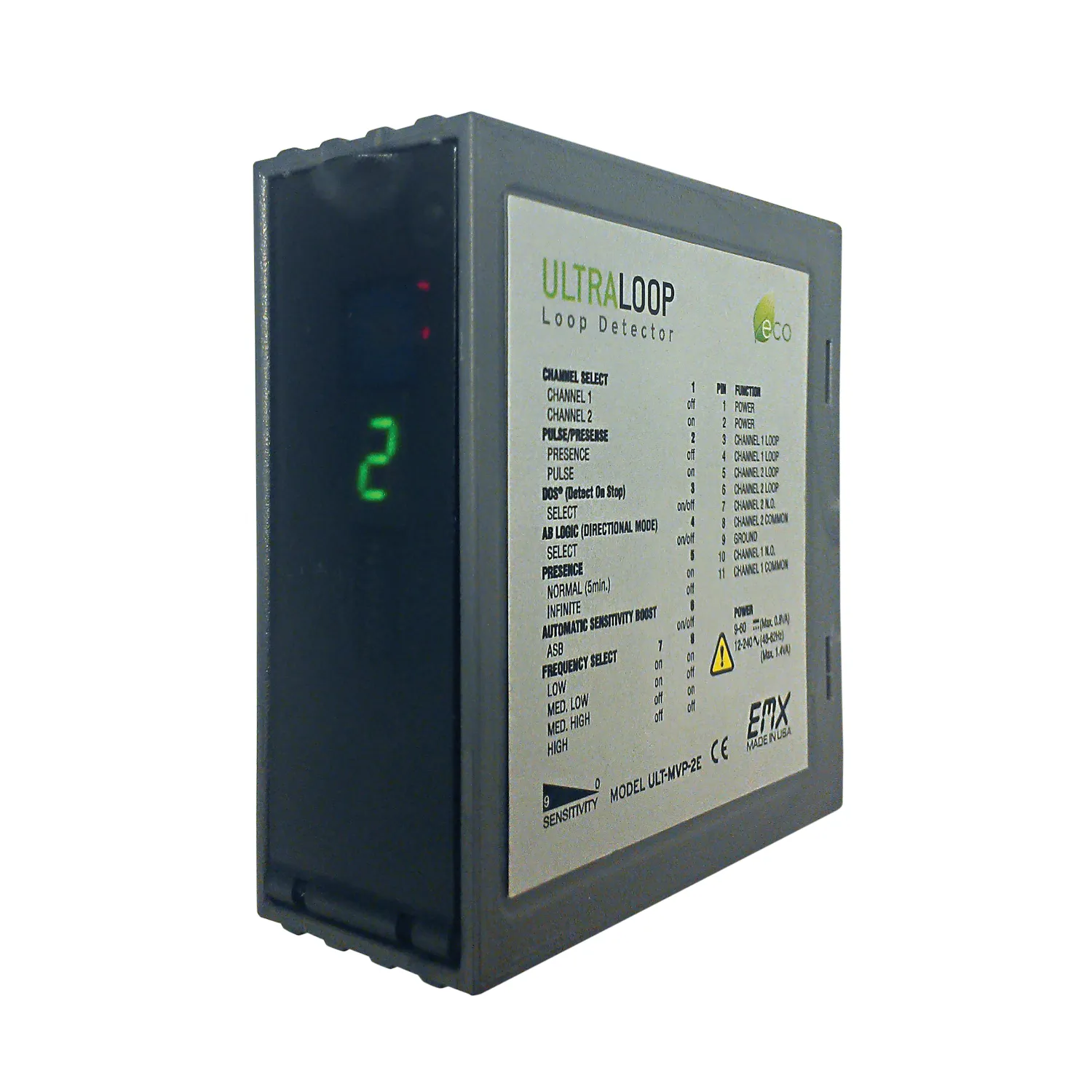 ULT-MVP-2E 2-kanaals lusdetector met AB Logic richtingsdetectie voor gescheiden in-/uitritten