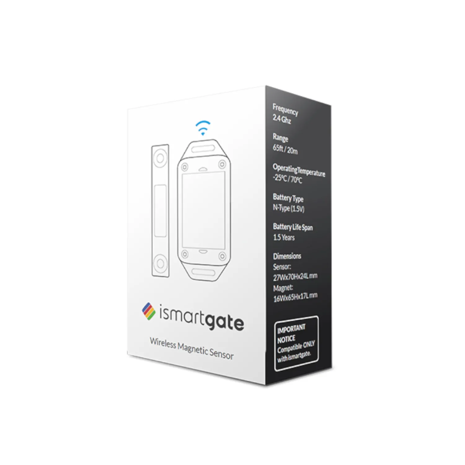 iSmartGate wireless magnetic sensor mounted on a gate
