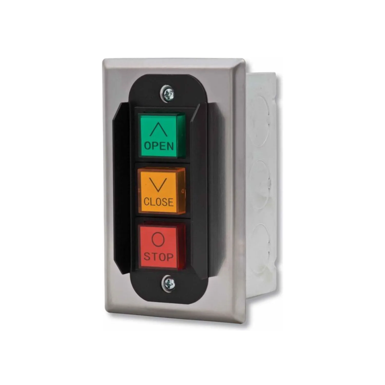 Industrial open close control station for overhead doors and gates
