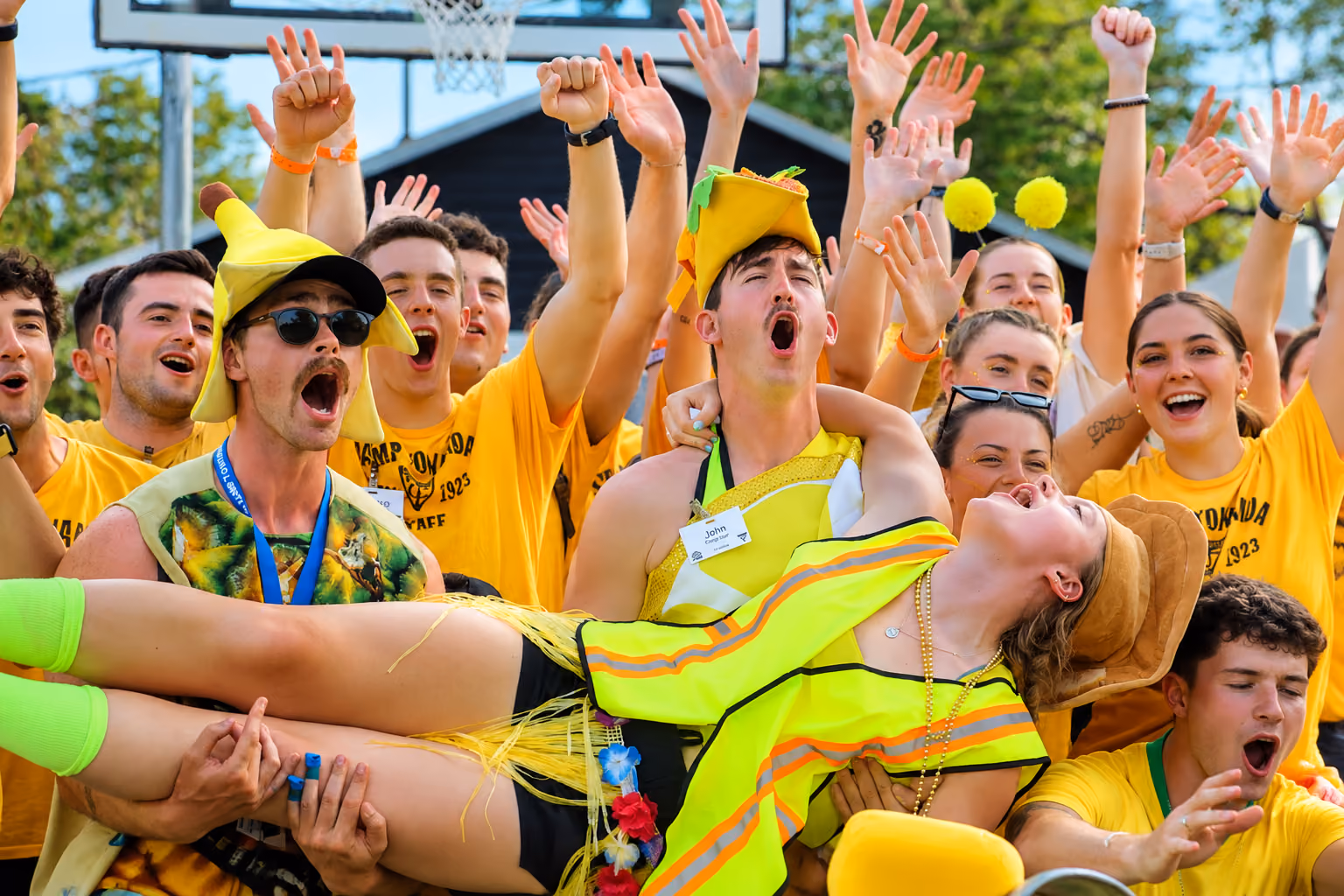 Students having fun at a sports event at AmeriCamp AU summer camp in USA