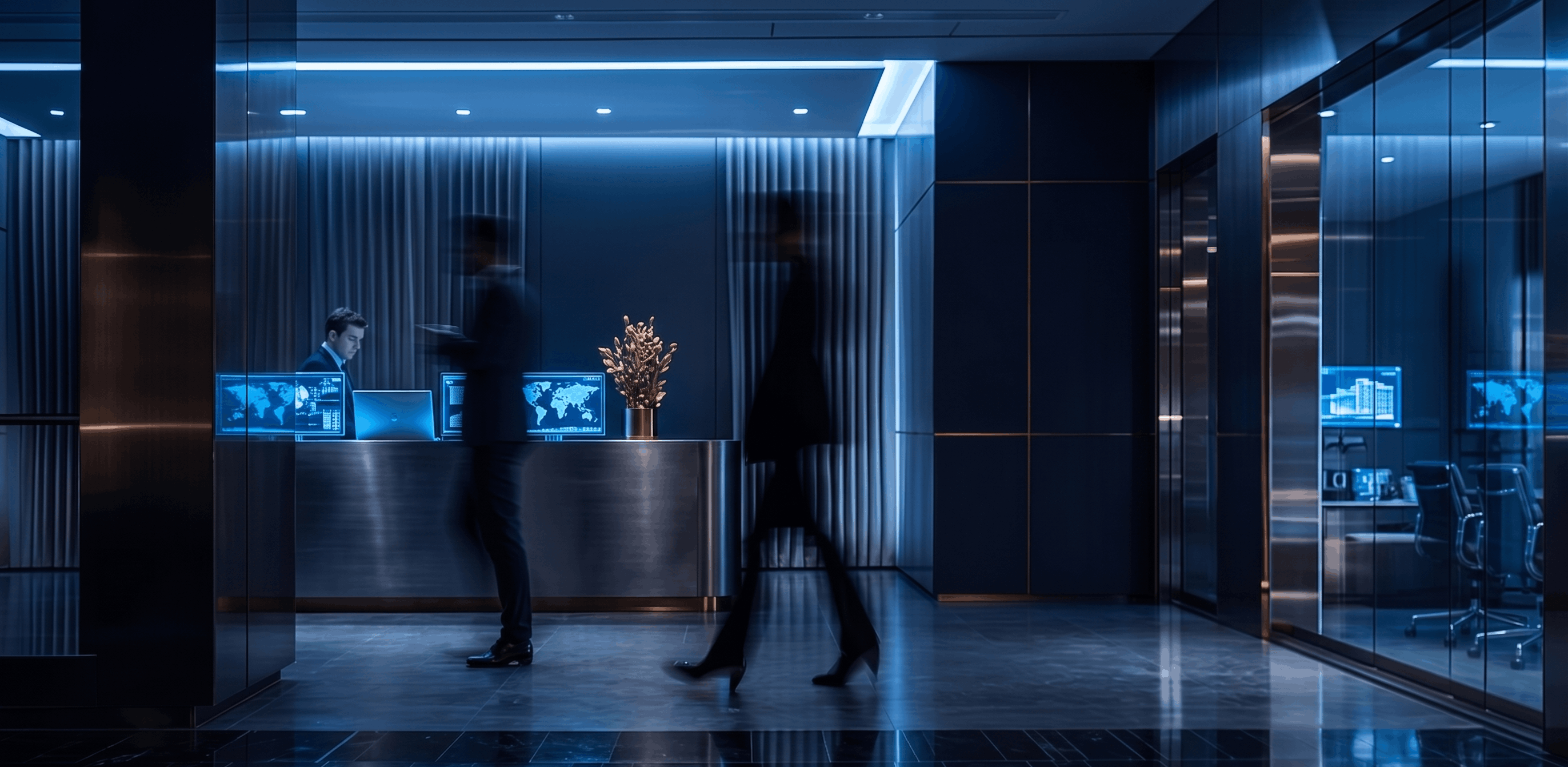 Professional digital training center with modern reception and business meeting rooms