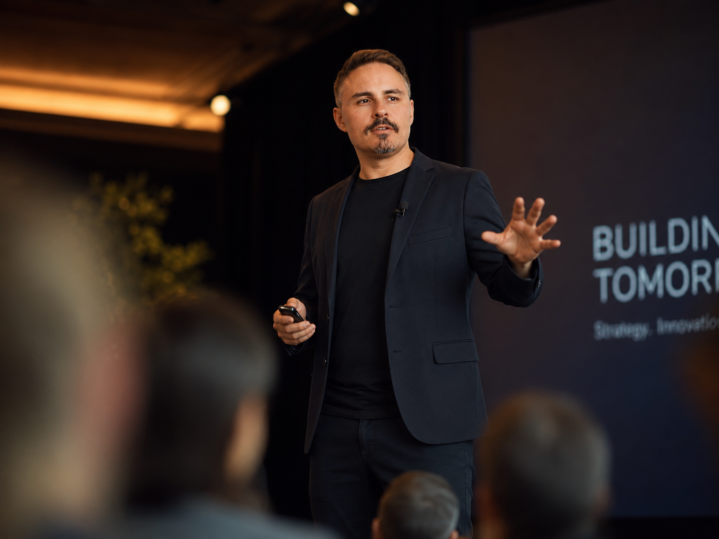 Business consultant giving a digital strategy presentation at a professional conference