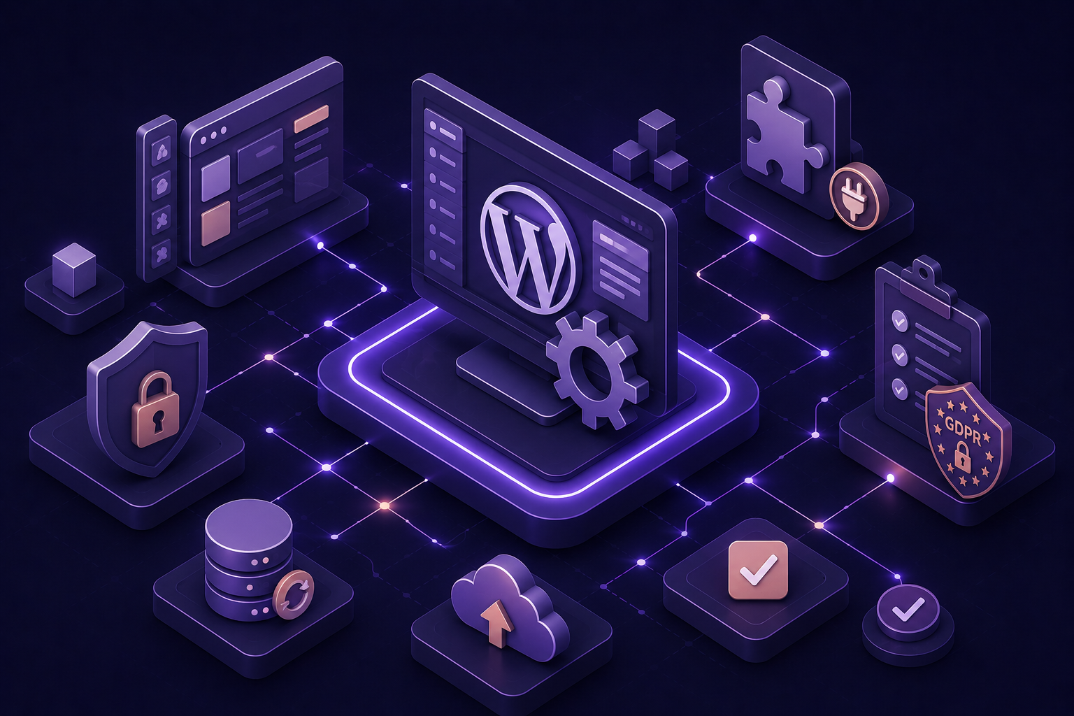 WordPress website maintenance course covering plugins, page builder, GDPR compliance, security and backups