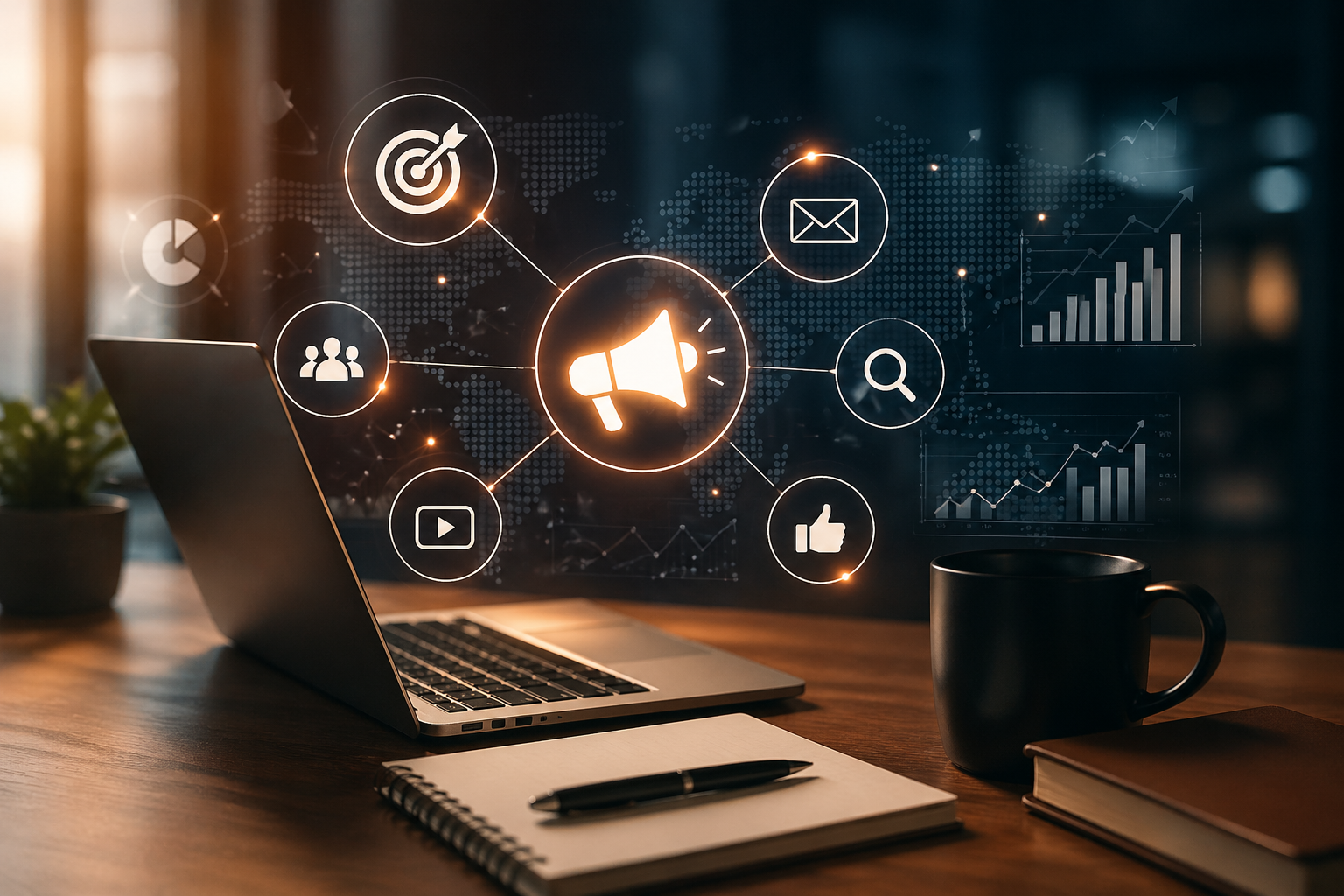 Digital marketing training service for professionals learning SEO, social media, advertising and analytics