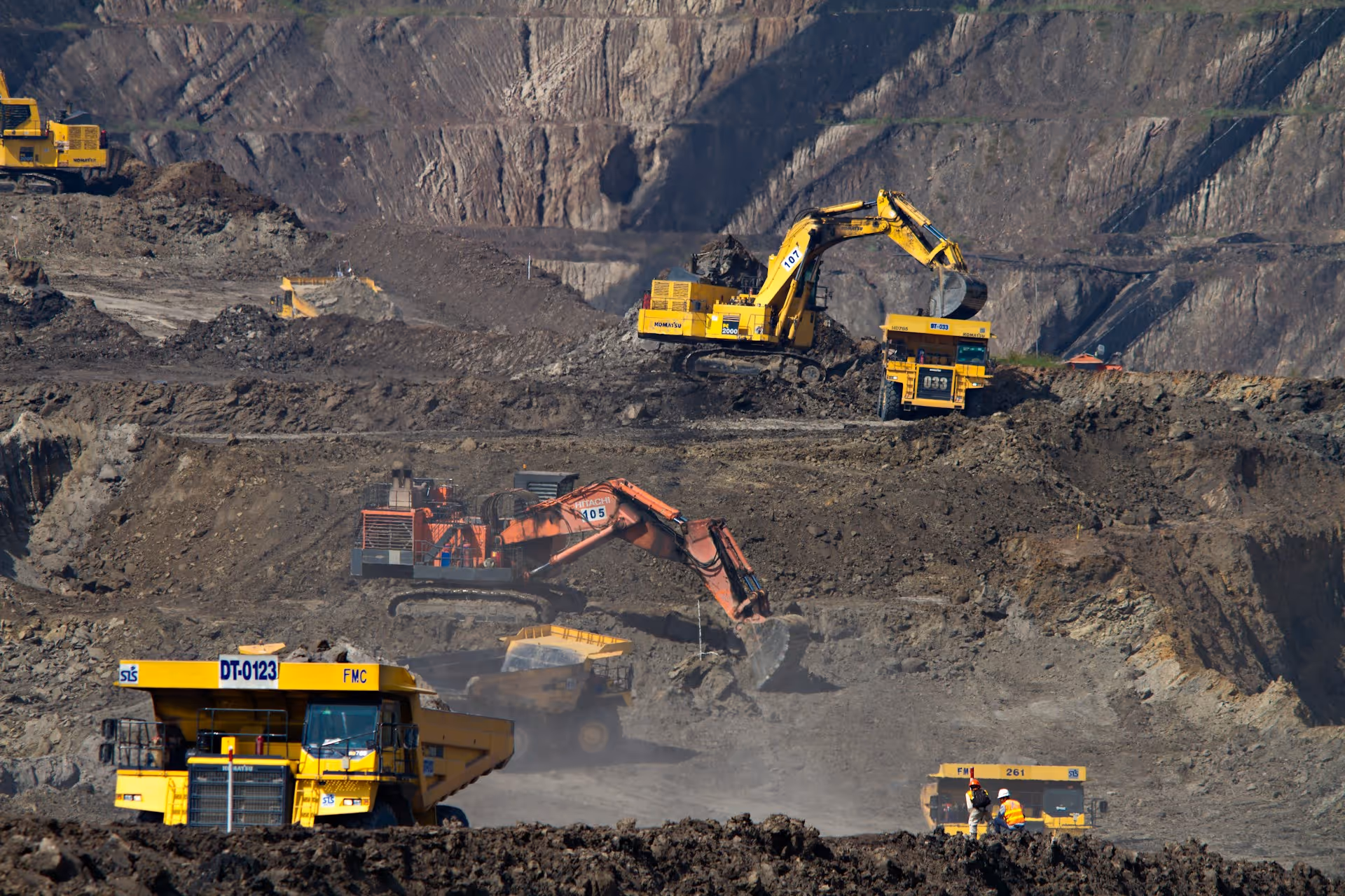 Large excavators operating at an open cut mining site