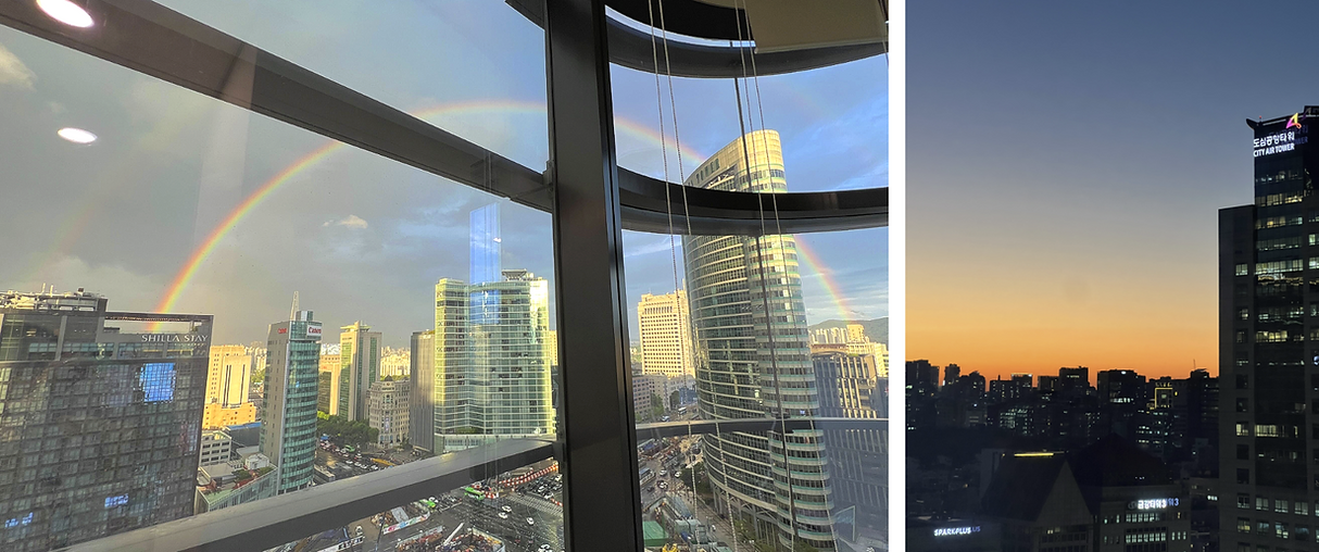 Rainbows and sunsets through the full-length windows