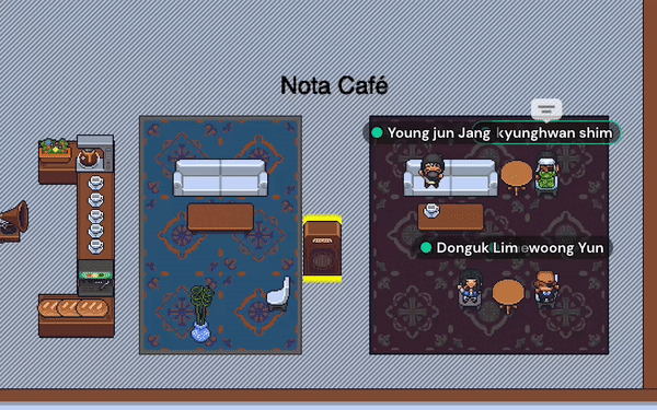 팀미팅 후 노타카페에 모여 담소를 나누는 노타크루