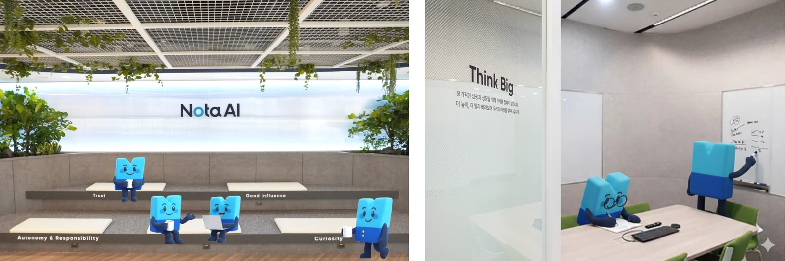 CV engraved on lounge chairs and LP used as meeting room names