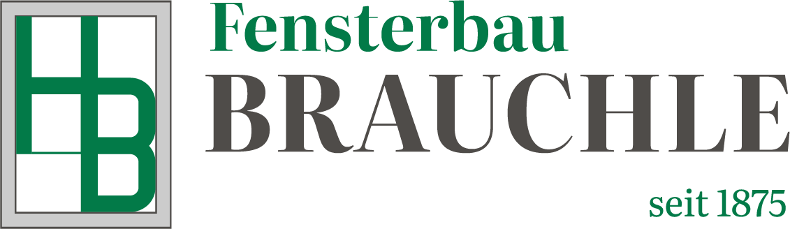 Logo von Fensterbau Brauchle mit den Initialen HB in einem Fensterrahmen und dem Text 'Fensterbau Brauchle seit 1875'.