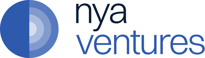 Logo with a blue circular symbol beside the text 'nya ventures' in lowercase letters.