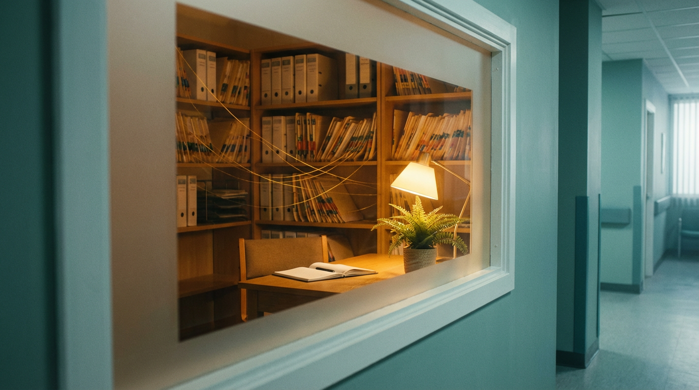 Secure records room behind glass in a clinic — private AI keeps healthcare data inside your walls