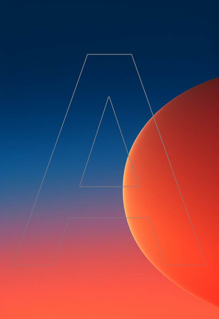 Gradient background transitioning from dark blue at the top to orange at the bottom with a large orange circle on the right and a faint outline of the letter A in the center.