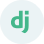 Lowercase letters 'd' and 'j' in teal inside a gray circle on white background.