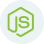 Node.js hexagon logo with green JS letters inside on a light gray circular background.