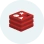 Stacked red cubes with horizontal white lines, representing the Redis database logo.