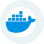 Docker logo featuring a whale carrying containers above the word Docker.